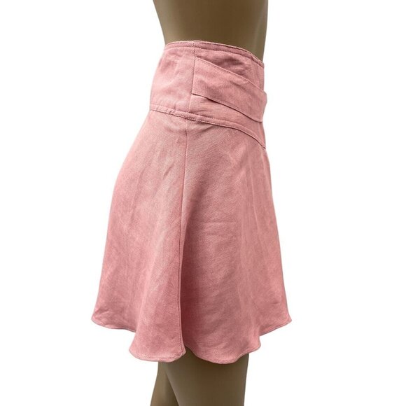 Free People Pink Higher Ground A-Line Skirt Linen Blend Flowy Belted Waist M* - Picture 6 of 14